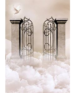 Laeacco 5x7ft Holy Heaven Gate Backdrop Dove White Cloud Magical Mystery Backdrop for Birthday Baby Shower Party Decor Children Kids Adults Portraits Wedding Photo Studio Props Trunk or Treat Booth