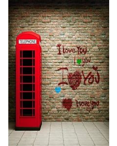 Laeacco Customizable 5x7ft Vinyl Photography Background Flagstone Floor and Eiffel Towers Love Theme Brick Wall Red Telephone Booth Scene Wedding Portraits Backdrop Photo Studio Props