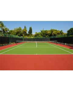 Laeacco 8x6.5ft Tennis Court Backdrop Vinyl Photography Background Green Trees Blue Sky School Sports Meeting Activity Children Kids Adult Portrait Photo Video Studio Props