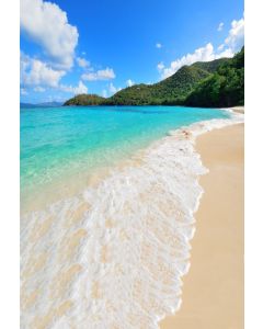 Laeacco 3x5ft Sea Beach Photography Background Natural Scenery Seaside Blue Sky White Clouds Green Mountains Sea Waves Summer Holiday Children Baby Photo Background