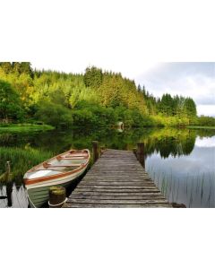 Laeacco Tranquil Riverside Berthed Boat Scenic Backdrop 7x5ft Vinyl Still Lake Wharf Lush Wood Picturesque Photography Background Bride Groom Wedding Portrait Shoot Bride Shower Banner Wallpaper
