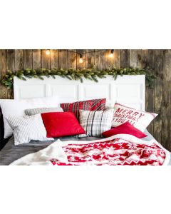 Laeacco Christmassy Warm Bed White Wooden BedHead Merry Christmas to You All Pillow Backdrop Vinyl 8x6.5ft Christmas Background Child Kids Adult Portrait Shoot Xmas Party Banner Studio Props