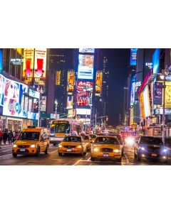 Laeacco 7x5ft New York Times Square Street Backdrop Modern City Nightscape Photography Background Bustling Street Crowded Buses Advertising Board Scenic Flourishing Cityscape Wallpaper Photo Studio