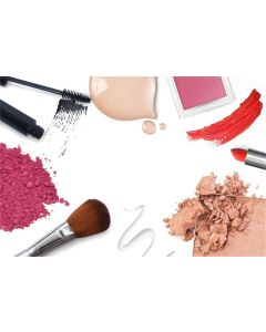 Laeacco Make Up Theme Backdrop 5x4ft Vinyl Photography Background Cosmetics Smear Frame Mascara Cream Liquid Foundation Lip Stick Rose Red Eye Shadow Blush Brush Concealer Girl Make Up Vlogger Live